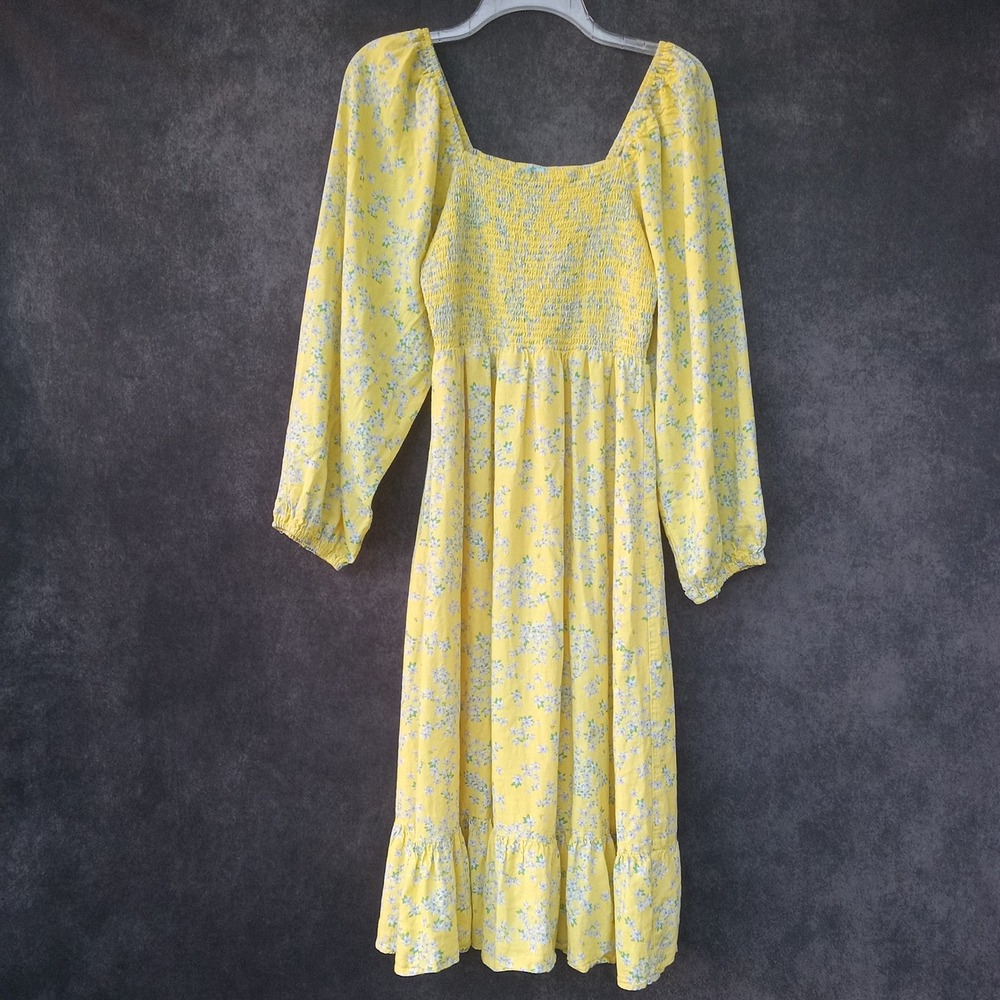Draper James RSVP Yellow Floral Dress Smocked‎ Midi Cottagecore Milkmaid Prairie
